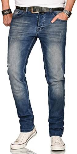 A. Salvarini Designer Herren Jeans Hose Regular Slim Fit Style Jeanshose Stretch, Dunkelblau Used, 36W / 34L von ALESSANDRO SALVARINI