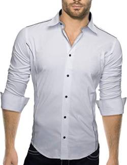 A. Salvarini Elegantes Herren Langarm Hemd Kontrast Doppel Kragen Slim Fit [ND-105-Weiss-Gr.S] von ALESSANDRO SALVARINI