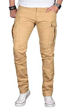 A. Salvarini Herren Designer Cargohose Stretch Cargo Chino Stoff Hose AS-032 [AS-032-Beige-W33 L32] von ALESSANDRO SALVARINI