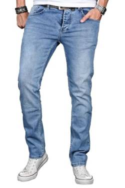 A. Salvarini Herren Designer Jeans Hose Stretch Basic Jeanshose Regular Slim [AS048 - W32 L32], Sky Blue von ALESSANDRO SALVARINI