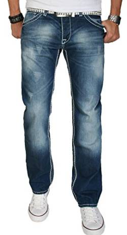 A. Salvarini Herren Designer Jeans Hose blau Dicke weiße Nähte [AS-007-W31-L34] von ALESSANDRO SALVARINI