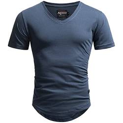 A. Salvarini Herren T-Shirt Kurzarm Sommer Shirts Basic V-Ausschnitt V-Neck Rundhals [AS-077-Navy-Gr.S] von ALESSANDRO SALVARINI