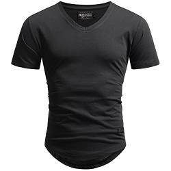 A. Salvarini Herren T-Shirt Kurzarm Sommer Shirts Basic V-Ausschnitt V-Neck Rundhals [AS-077-Schwarz-Gr.L] von ALESSANDRO SALVARINI