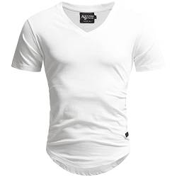 A. Salvarini Herren T-Shirt Kurzarm Sommer Shirts Basic V-Ausschnitt V-Neck Rundhals [AS-077-Weiss-Gr.L] von ALESSANDRO SALVARINI