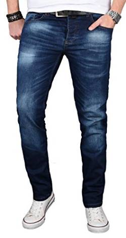 Alessandro Salvarini Designer Herren Jeans Hose Regular Slim Fit Jeanshose Basic Stretch [AS-058 - W33 L36] , Dunkelblau Washed von ALESSANDRO SALVARINI