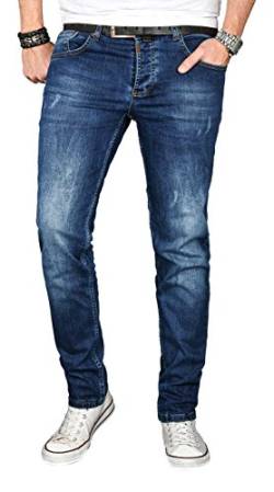 Designer Herren Jeans Hose Regular Slim Fit Jeanshose Basic Stretch [AS-052 - W32 L32] , Dunkelblau Used von ALESSANDRO SALVARINI