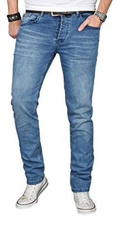 Designer Herren Jeans Hose Regular Slim Fit Jeanshose Basic Stretch [AS-053 - W33 L32] , Hellblau von ALESSANDRO SALVARINI