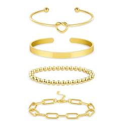 ALEXCRAFT 14K Armband Damen Gold Set Schmuck Gold Armkette Geschenk für Frauen Freundin Mama Mädchen von ALEXCRAFT