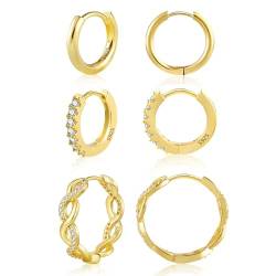 ALEXCRAFT 14K Creolen Gold Set Klein Damen Goldener Ohrringe Vergoldete Geschenk für Frauen Freundin Mama Mädchen von ALEXCRAFT