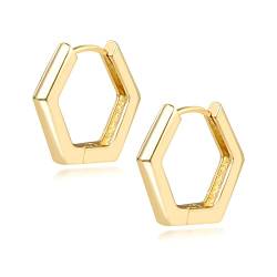 ALEXCRAFT 14K Hexagon Creolen Gold Klein Huggie Goldene Ohrringe Damen Vergoldet Ohrringe Geschenk für Frauen Freundin Mama Mädchen von ALEXCRAFT