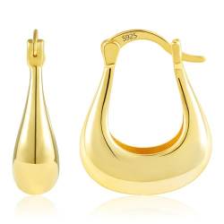ALEXCRAFT 14K Ohrringe Gold Creolen Breit für Damen Goldener Ohrringe Vergoldete Geschenk für Frauen Freundin Mama Mädchen von ALEXCRAFT