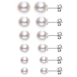 ALEXCRAFT 6 Paar Perlenohrringe Silber 925 Set Ohrringe Perlen Stecker Ohrringe Set Ohrstecker Silber 925 für Damen Mädchen(5/6/7/8/9/10 mm) von ALEXCRAFT