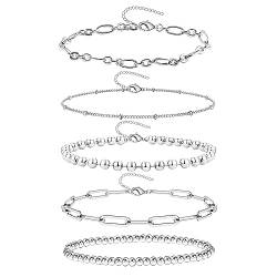 ALEXCRAFT Armband Damen Silber Set Silberschmuck Armbänder Silber Geschenk für Mädchen Frauen Freundin Mama (5 Stück) von ALEXCRAFT