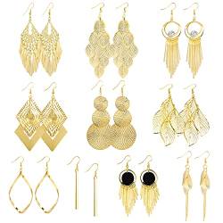 ALEXCRAFT Boho Ohrringe Gold Hängende Set für Damen Mädchen Modeschmuck Ohrringe Gold Set Goldene Ohrringe Damen 10 Paar von ALEXCRAFT