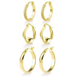 ALEXCRAFT Breit Ohrringe Creolen Gold Set Klein Damen Goldener Ohrringe Vergoldete Geschenk für Frauen Freundin Mama Mädchen von ALEXCRAFT