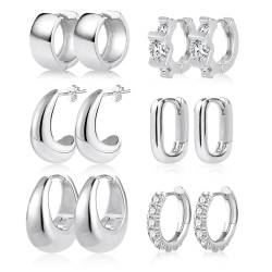 ALEXCRAFT Breit Ohrringe Silber 925 Klein Damen Creolen Set Chunky Silver Hoops Geschenk für Frauen Freundin Mama Mädchen von ALEXCRAFT