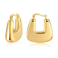 ALEXCRAFT Chunky Creolen Eckig Ohrringe Gold Damen 14K Vergoldete Ohrringe Geschenk für Frauen Freundin Mama Mädchen von ALEXCRAFT