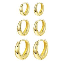 ALEXCRAFT Creolen Ohrringe Gold Set Klein Damen Huggies Gold Hoop Earrings Ohrringe Set für Mehrere Ohrlöcher 3 Paar von ALEXCRAFT