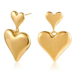 ALEXCRAFT Herz Doppel Ohrringe Gold Ohrstecker Set Hängend 14K Statement Ohrhänger Geschenk für Frauen Freundin Mama Mädchen von ALEXCRAFT