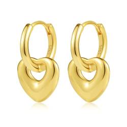 ALEXCRAFT Herz Ohrringe Hängend Gold Creolen Klein Damen 14K Vergoldete Ohrringe Geschenk für Frauen Freundin Mama Mädchen von ALEXCRAFT
