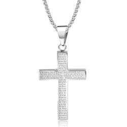 ALEXCRAFT Jesus Silber Kreuz Kette Herren Mens Jewellery Edelstahl Halskette mit Kreuz Anhänger mit 60cm Kette Silver Chain Men von ALEXCRAFT