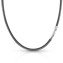 ALEXCRAFT Kunstleder Halskette Schwarz Geflochten Lederkette Lederband Damen Herren Kette für Anhänger mit Edelstahl Verschluss 2mm Breit 45cm Länge von ALEXCRAFT