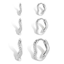 ALEXCRAFT Zirkonia Creolen Silber 925 Set Ohrringe Klein Damen Geschenk für Frauen Freundin Mama Mädchen von ALEXCRAFT