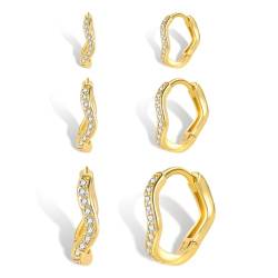 ALEXCRAFT Zirkonia Ohrringe Gold Set Creolen Klein Damen 14K Vergoldete Ohrringe Geschenk für Frauen Freundin Mama Mädchen von ALEXCRAFT
