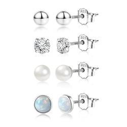 Ohrstecker aus Sterlingsilber für Damen und Mädchen, hypoallergenes kleines Kugel-Perlen-Opal-CZ-Ohrring-Set für mehrere Piercings von ALEXCRAFT