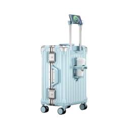 ALEjon Reisekoffer mit Rollen und USB-Ladeanschluss, leichtes Gepäck mit Passcode-Getränkehalter für Männer und Frauen (blau, 20 Zoll) von ALEjon