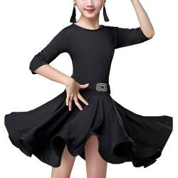 ALGASAN Verdicktes Samt-Latin-Tanzkleid für Mädchen, geeignet für Herbst- und Winterkleidung, Performance-Kleidung, Tanzkleid-Outfit, Tango-Samba-Ballsaal-Wettbewerbsparty,140,Black von ALGASAN