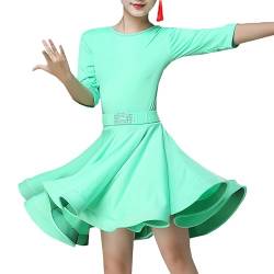ALGASAN Verdicktes Samt-Latin-Tanzkleid für Mädchen, geeignet für Herbst- und Winterkleidung, Performance-Kleidung, Tanzkleid-Outfit, Tango-Samba-Ballsaal-Wettbewerbsparty,150,Light Green von ALGASAN