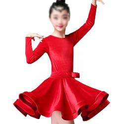 Verdicktes Samt-Latin-Tanzkleid für Mädchen, geeignet für Herbst- und Winterkleidung, Performance-Kleidung, Tanzkleid-Outfit, Tango-Samba-Ballsaal-Wettbewerbsparty,130,Red Velvet von ALGASAN
