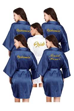 Brautjungfern-Bademantel-Set, glitzernd, für Hochzeit, Brautparty, Damen, kurz, seidig, Einheitsgröße, Navy-5, Einheitsgröße von ALHAVONE