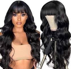 Alipop Echthaar perücke Machine Made human hair wig body wave 2x4 lace perücke damen schwarz lang perücken for black women 18inch(45cm) von ALIPOP