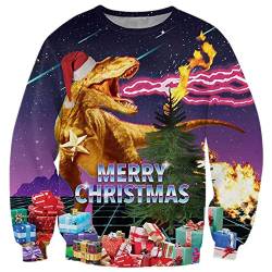 ALISISTER 3D Hässliche Weihnachtspullover Cool Dinosaurier Drucken Ugly Christmas Sweaters Herren Langarm Party Pullover Sweatshirt Für Familien Paare XXL von ALISISTER