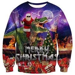 ALISISTER 3D Hässliche Weihnachtspullover Cool Santa Dinosaurier Drucken Ugly Christmas Sweater Herren Langarm Party Jumper Sweatshirt Für Familien Paare XXL von ALISISTER