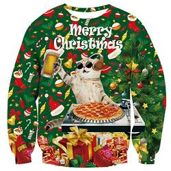 ALISISTER 3D Hässliche Weihnachtspullover Jumper Personalisierte Musik Katze Design Ugly Christmas Sweater Sweatshirt Lässig Crewneck Tops für Party Männlich Weiblich XL von ALISISTER