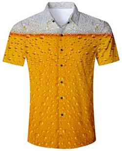 ALISISTER Bier Hawaiihemd Herren Orange 3D Urlaubshemden Button Down T-Shirts Aloha Bluse Kurzärmliges Hawaii Hemd Sommer Hawaii Strandhemd für Männer XXL von ALISISTER