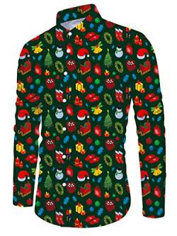 ALISISTER Coole Weihnachtshemd Herren 3D Bunte Gedruckt Xmas Langarmhemd Lustig Button Down Christmas Shirts Autumn Winter Festival Xmas Hemden M von ALISISTER