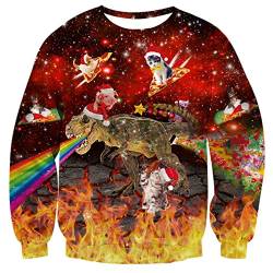 ALISISTER Hässliche Weihnachtspullover Herren 3D Dinosaurier Pizza Katze Gedruckt Weihnachten Pullover Sweatshirt Langarm Ugly Christmas Sweater für Weihnachtsfeier Feier S von ALISISTER