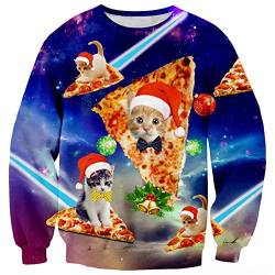 ALISISTER Hässliche Weihnachtspullover Lustig Pizza Katze Grafik Ugly Christmas Sweater Teenager Junge Mädchen Urlaub Festival Feier Pullover Sweatshirt M von ALISISTER