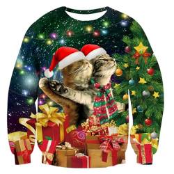 ALISISTER Hässliche Weihnachtspullover Neuheit Weihnachtskatze Drucken Ugly Christmas Sweater Beiläufig Pullover Sweatshirt für Herren XL von ALISISTER