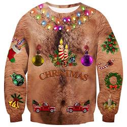 ALISISTER Hässliche Weihnachtspullover Sweatshirt Neuheit 3D Haarige Brust Gedruckt Crewneck Ugly Christmas Sweater für Männer Erwachsene Jungen S von ALISISTER