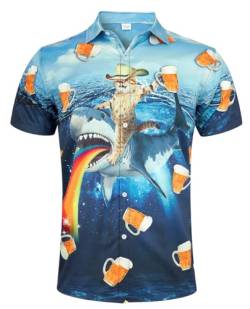 ALISISTER Hawaii Hemd Funky Hawaiihemd Herren 3D Katze Hai Bier Gedruckt Kurzarmhemd Tropical Button Down Strandurlaub Aloha Shirt Sommer Hemden L von ALISISTER