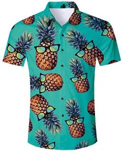 ALISISTER Hawaii Hemd Kurzarm Tropical 3D Muster Urlaub Hawaiihemd Ananas Herren Button Down Fancy Kurzarm T-Shirt Lustige Party Aloha Blau Shirt für Männer XXL von ALISISTER