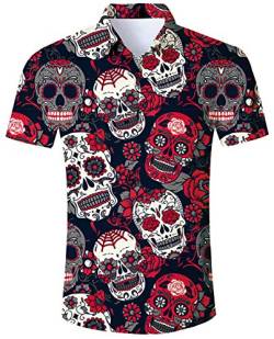 ALISISTER Hawaiian Halloween Shirt 3D Schrecklicher Schädel Grafik Button Down Kurzarm Festival Kostüm Shirts Für Männer Jungen Party XXL von ALISISTER