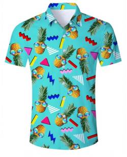 ALISISTER Hawaiihemd Herren 3D Ananas Gedruckt Kurzärmliges Hemd Tropical Button Down Strandhemd Aloha Summer Hawaii Regular Slim Fit Shirts Blau Hemden L von ALISISTER