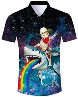 ALISISTER Hawaiihemd Herren Button Down Hemd Kurzarm 3D Galaxis Hai Katze Druckt Aloha Bluse Tshirt Sommer Urlaub Party Strandkleidung Hemden L von ALISISTER