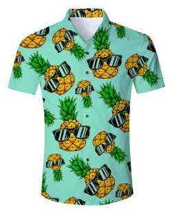 ALISISTER Hawaiihemd Herren Button Down Hemden Reizeithemd Männer Junge 3D Fun Ananas Hemd Casual Strand Party Aloha Shirts Strandkleidung Outfits Grün XL von ALISISTER